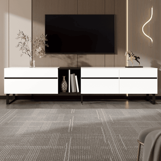 Móvel de TV 180 cm - Minimalista com portas e prateleiras abertas, grande capacidade de armazenamento - Branco