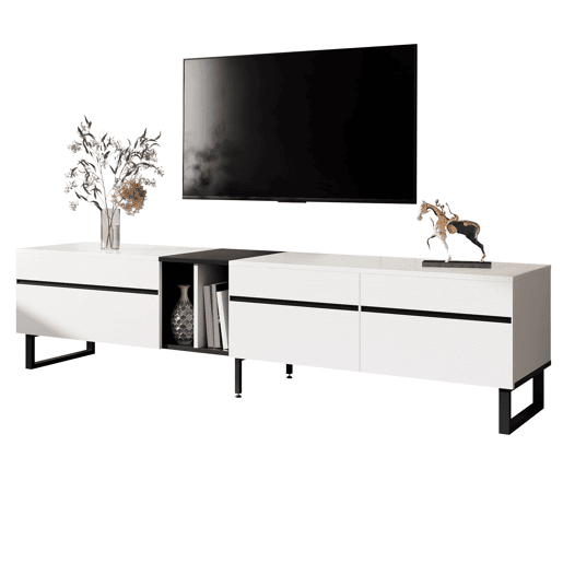 Móvel de TV 180 cm - Minimalista com portas e prateleiras abertas, grande capacidade de armazenamento - Branco