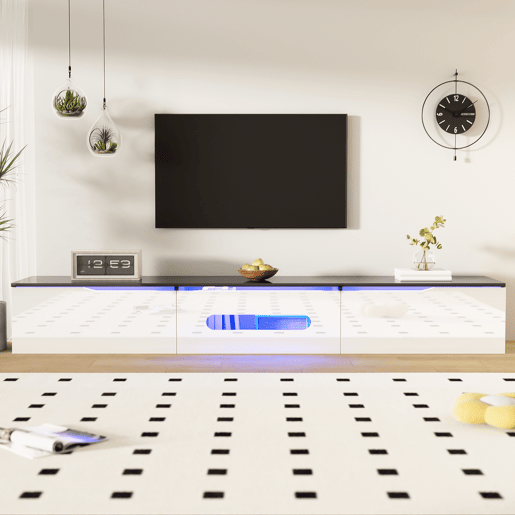 Móvel de TV 180 cm - Superfície brilhante, com iluminação LED de 16 cores, montável na parede - Preto, Branco