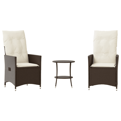 3 pcs conjunto bistrô - cadeiras de jardim - Cadeiras de exterior com almofadões vime PE castanho