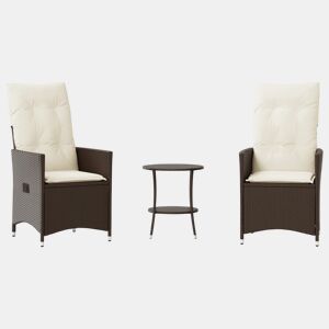 3 pcs conjunto bistrô - cadeiras de jardim - Cadeiras de exterior com almofadões vime PE castanho