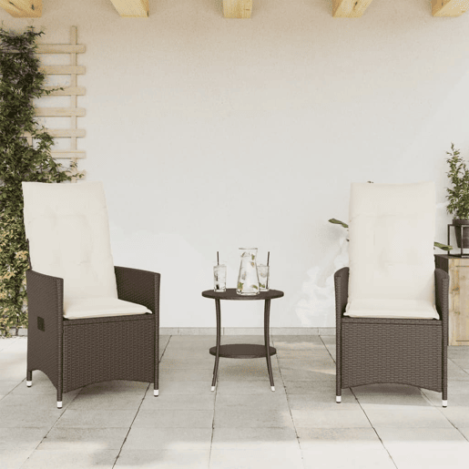 3 pcs conjunto bistrô - cadeiras de jardim - Cadeiras de exterior com almofadões vime PE castanho