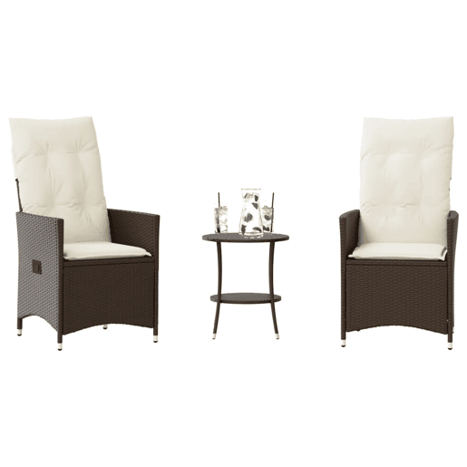 3 pcs conjunto bistrô - cadeiras de jardim - Cadeiras de exterior com almofadões vime PE castanho