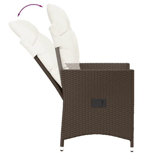 3 pcs conjunto bistrô - cadeiras de jardim - Cadeiras de exterior com almofadões vime PE castanho