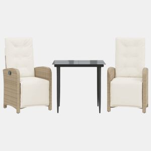 3 pcs conjunto bistrô - cadeiras de jardim - Cadeiras de exterior com almofadões vime PE bege