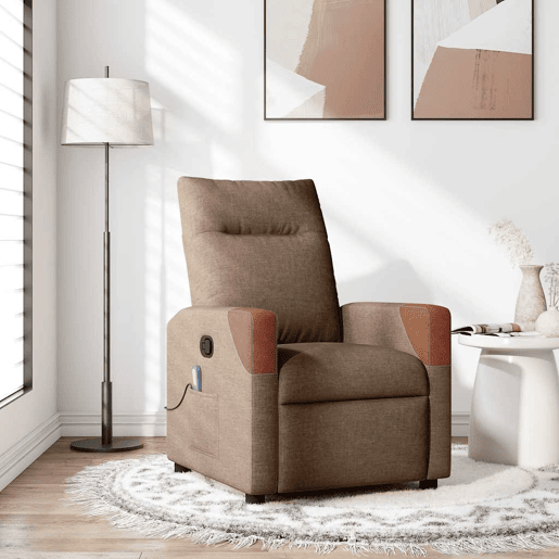 Poltrona de massagens reclinável - Poltrona relax tecido castanho