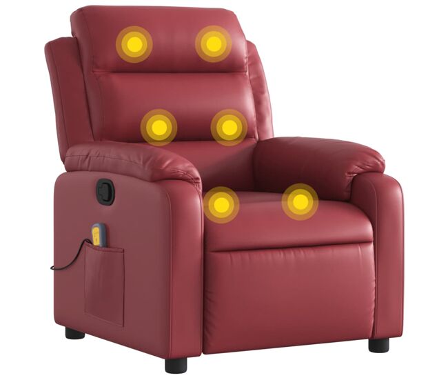 Sillón de masaje reclinable - sillón relax cuero sintético rojo tinto