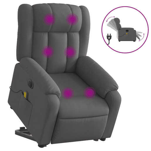 Poltrona elétrica elevatória massagens - Poltrona relax tecido cinzento-escuro