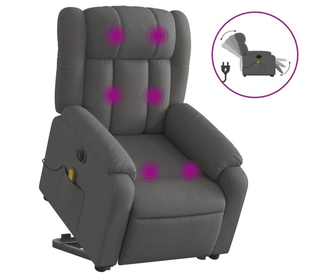 Sillón de masaje eléctrico reclinable - sillón relax elevable tela gris oscuro