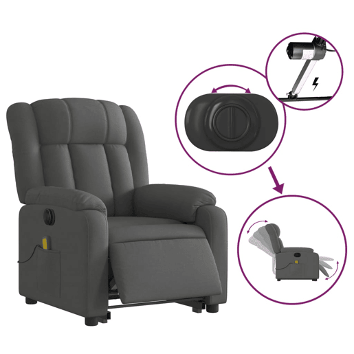 Poltrona elétrica elevatória massagens - Poltrona relax tecido cinzento-escuro