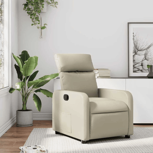 Poltrona reclinável - Poltrona relax couro artificial cor creme