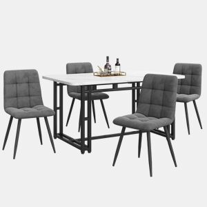 Conjunto de sala de jantar 140x80cm - 4 cadeiras de veludo cinza escuro - mesa de ferro