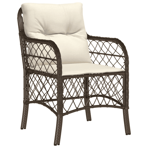 3 pcs conjunto bistrô - cadeiras de jardim - Cadeiras de exterior com almofadões vime PE castanho 3 pcs conjunto bistrô - cadeiras de jardim - Cadeiras de exterior com almofadões vime PE castanho