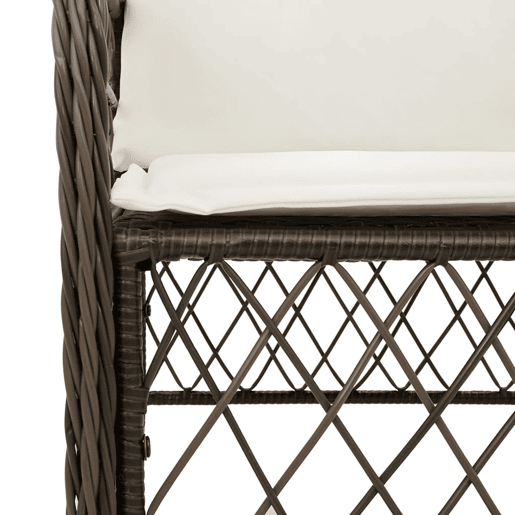 3 pcs conjunto bistrô - cadeiras de jardim - Cadeiras de exterior com almofadões vime PE castanho 3 pcs conjunto bistrô - cadeiras de jardim - Cadeiras de exterior com almofadões vime PE castanho