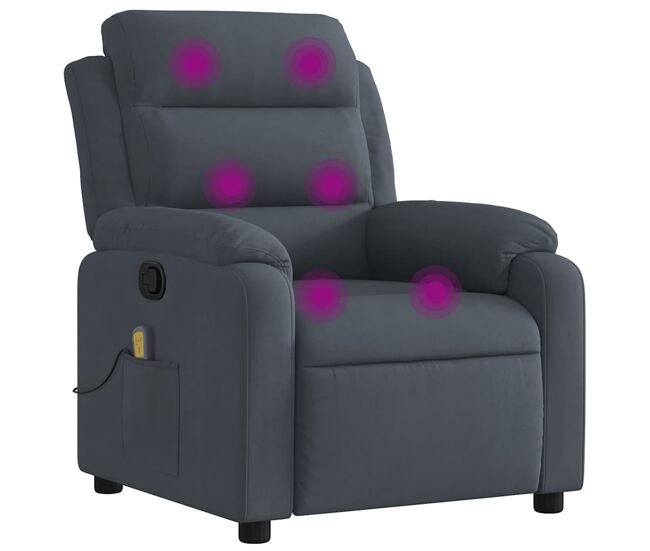 Sillón de masaje reclinable - sillón relax de terciopelo gris oscuro