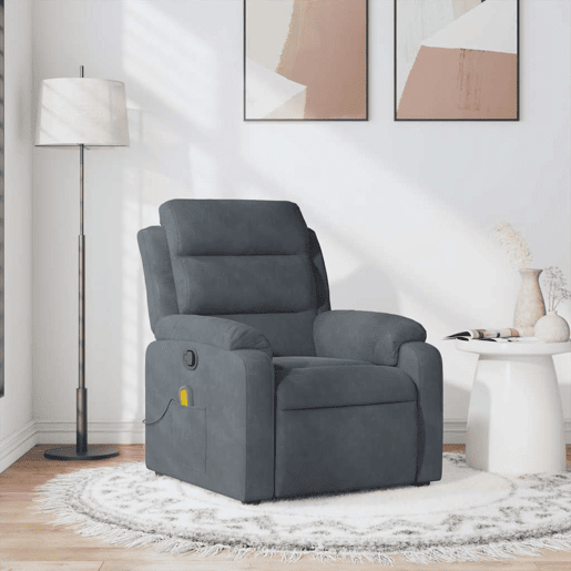Poltrona de massagens reclinável - Poltrona relax veludo cinzento-escuro
