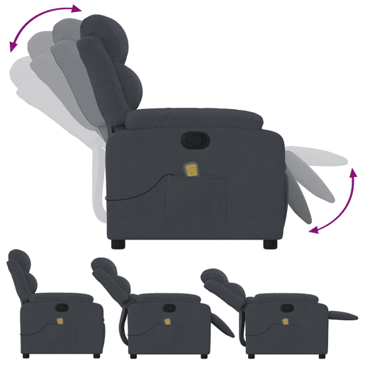 Poltrona de massagens reclinável - Poltrona relax veludo cinzento-escuro