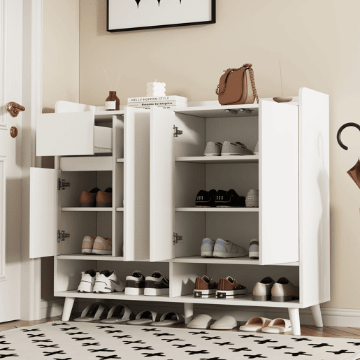 Móvel consola moderno 120x99x35 cm - Grande capacidade de arrumação, 4 portas, 1 gaveta - Branco