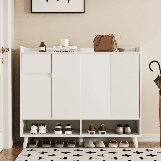 Móvel consola moderno 120x99x35 cm - Grande capacidade de arrumação, 4 portas, 1 gaveta - Branco
