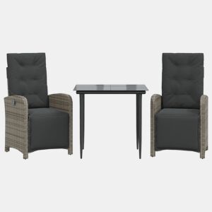 3 pcs conjunto bistrô - cadeiras de jardim - Cadeiras de exterior com almofadões vime PE cinza