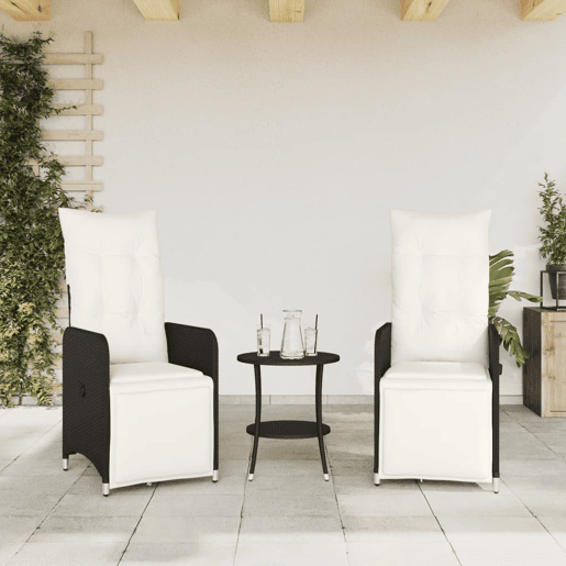 Lote de 2 Cadeiras jardim - Cadeiras exterior reclináveis com mesa vime PE preto
