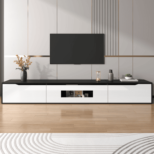 Móvel de TV 180 cm - Moderno com LED, USB e luz mutável - Preto e Branco Móvel de TV 180 cm - Moderno com LED, USB e luz mutável - Preto e Branco