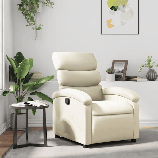 Poltrona reclinável - Poltrona relax couro artificial cor creme