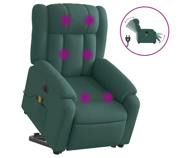 Sillón masaje eléctrico reclinable - sillón relax elevable tela verde oscuro