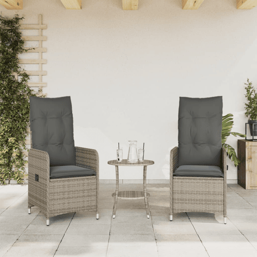 Lote de 2 Cadeiras jardim - Cadeiras exterior reclináveis com mesa vime PE cinzento
