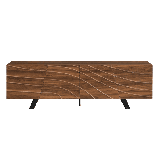 Móvel de TV 160x39x50,5 cm - Lowboard com frente ondulada, grande capacidade de armazenamento, pés de ferro - Nogueira