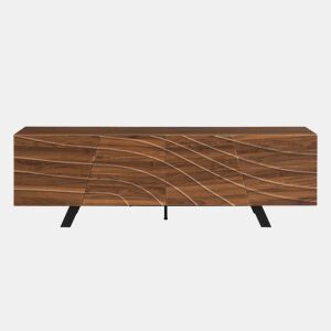 Móvel de TV 160x39x50,5 cm - Lowboard com frente ondulada, grande capacidade de armazenamento, pés de ferro - Nogueira