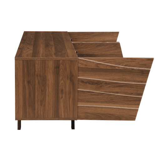 Móvel de TV 160x39x50,5 cm - Lowboard com frente ondulada, grande capacidade de armazenamento, pés de ferro - Nogueira