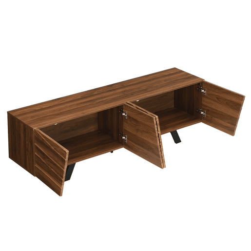 Móvel de TV 160x39x50,5 cm - Lowboard com frente ondulada, grande capacidade de armazenamento, pés de ferro - Nogueira