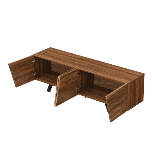 Móvel de TV 160x39x50,5 cm - Lowboard com frente ondulada, grande capacidade de armazenamento, pés de ferro - Nogueira