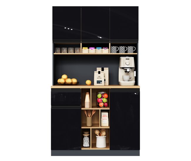 Armario de cocina 105x45x185 cm - buffet, sideboard, estantes ajustables, cajones, accesorios anticaídas - gris+negro