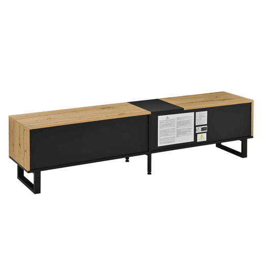 Móvel de TV 180 cm - Minimalista com portas duplas, compartimentos abertos e rebatíveis - Madeira