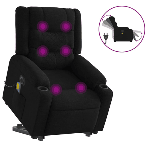 Poltrona elétrica elevatória massagens - Poltrona relax tecido preto Poltrona elétrica elevatória massagens - Poltrona relax tecido preto