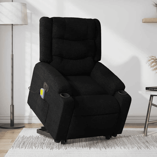 Poltrona elétrica elevatória massagens - Poltrona relax tecido preto Poltrona elétrica elevatória massagens - Poltrona relax tecido preto