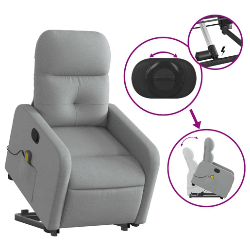 Poltrona reclinável massagens - Poltrona relax tecido cinzento-claro