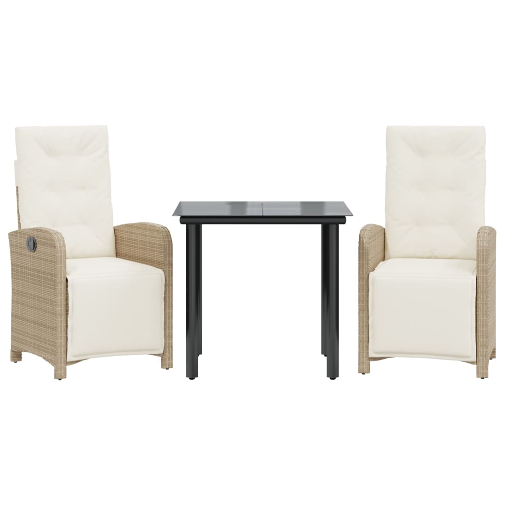 3 uds Sillas de jardín reclinables - Sillas de exterior Beige