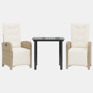 3 pcs conjunto bistrô - cadeiras de jardim - Cadeiras de exterior com almofadões vime PE bege