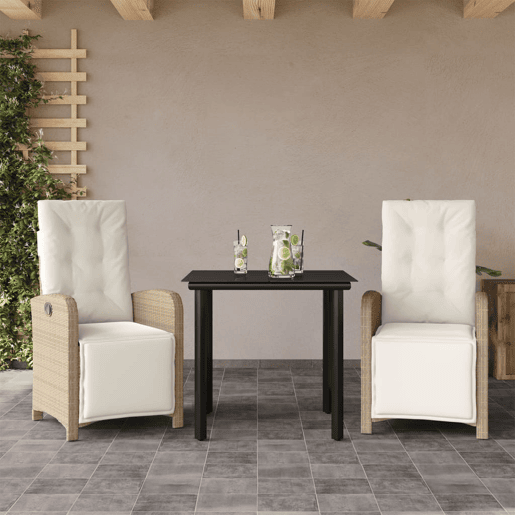3 pcs conjunto bistrô - cadeiras de jardim - Cadeiras de exterior com almofadões vime PE bege