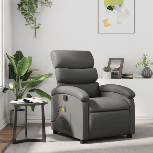 Poltrona de massagens reclinável - Poltrona relax couro artificial cinzento