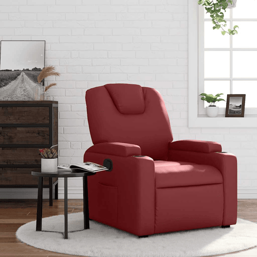 Poltrona reclinável - Poltrona relax couro artificial vermelho tinto