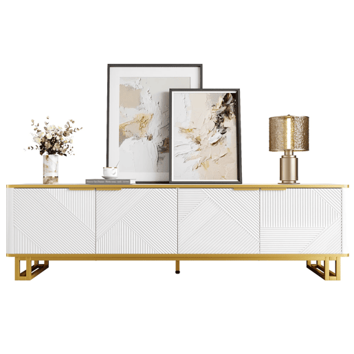 Móvel de TV 160x37,5 cm - 4 portas, textura geométrica, design exclusivo - Branco