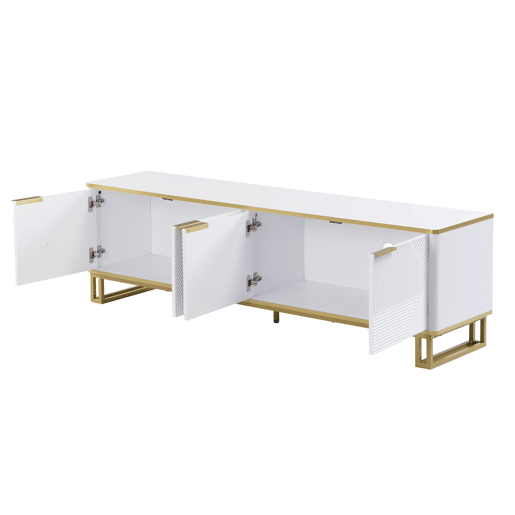 Móvel de TV 160x37,5 cm - 4 portas, textura geométrica, design exclusivo - Branco