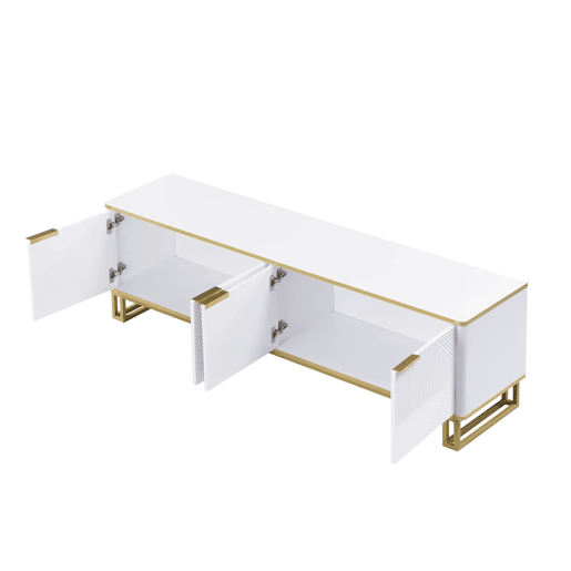 Móvel de TV 160x37,5 cm - 4 portas, textura geométrica, design exclusivo - Branco