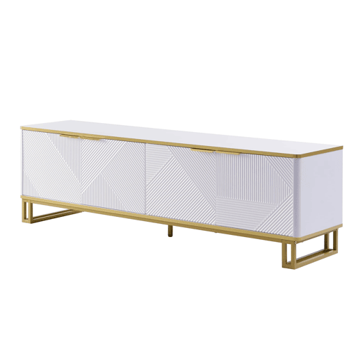 Móvel de TV 160x37,5 cm - 4 portas, textura geométrica, design exclusivo - Branco