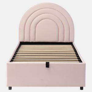 Cama estofada 90x200 - Cama individual com cabeceira e estrado de ripas - Rosa