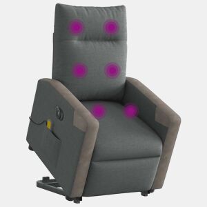 Poltrona elétrica elevatória massagens - Poltrona relax tecido cinzento-escuro